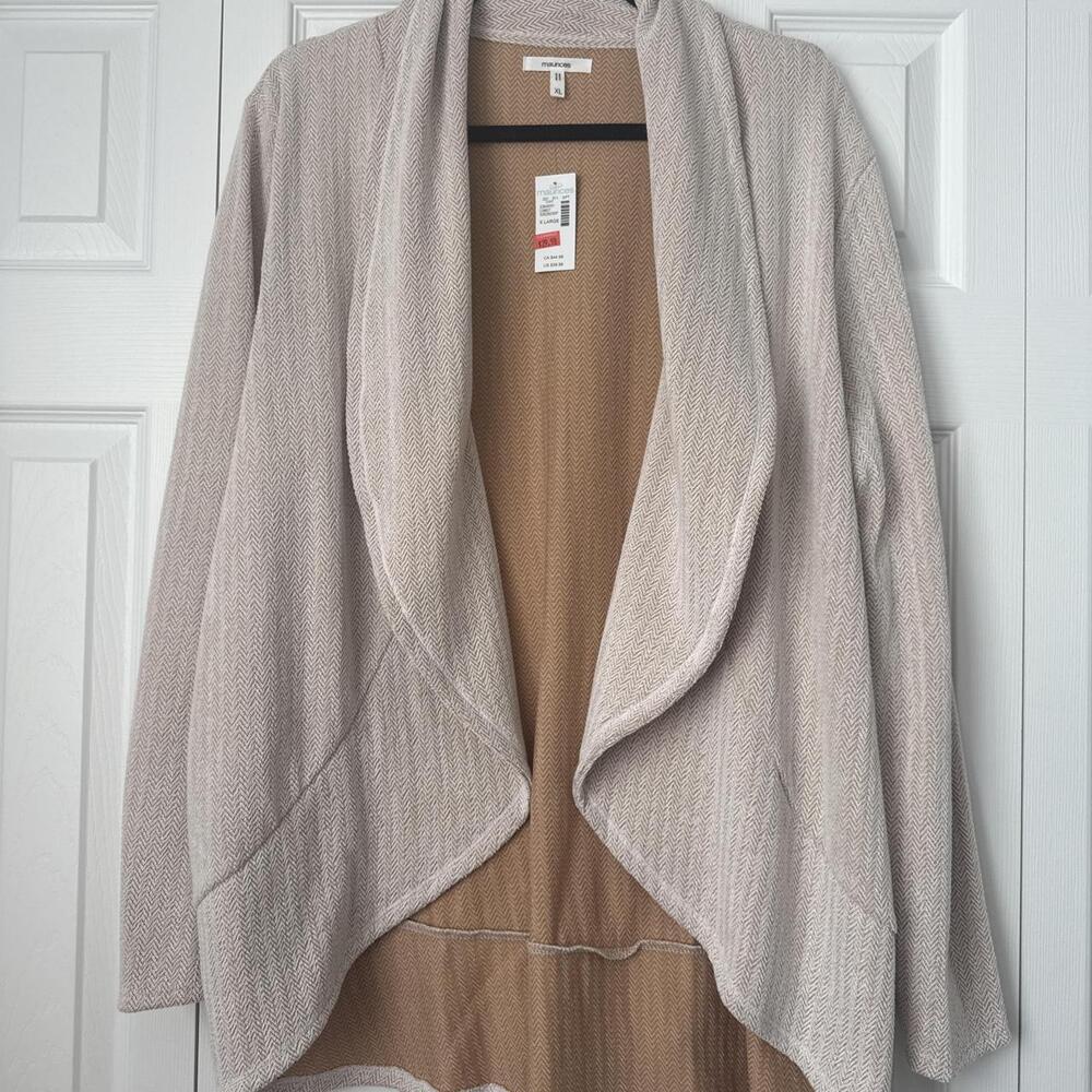 Maurices XL Beige & Tan Herringbone Open-Front Cardigan #newwithtags #fall
